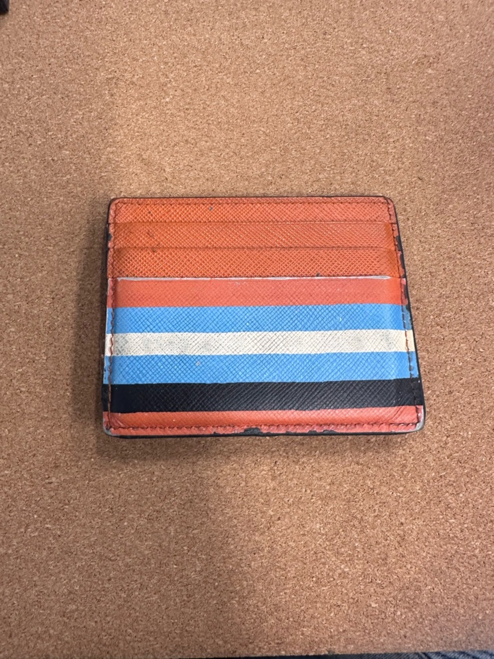 Prada Orange Striped Leather Card Holder with Blue, White & Black Accents - Picture 2 of 4